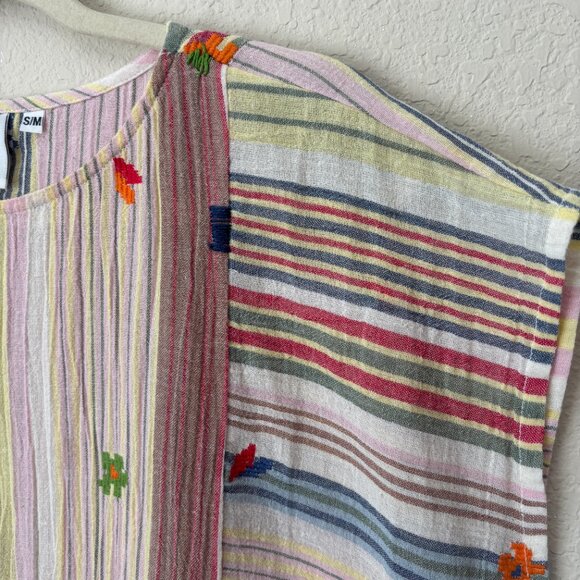 Ivy Jane Embroidered Cotton Mixed Stripe Boxy Boho Blouse Top - Picture 7 of 13